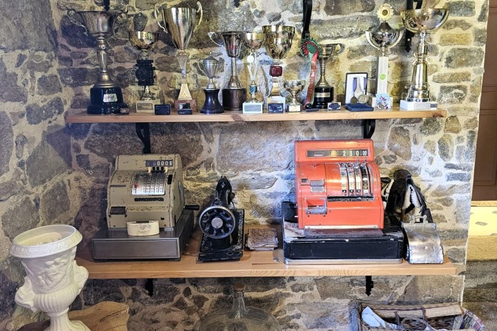 a group of items on display
