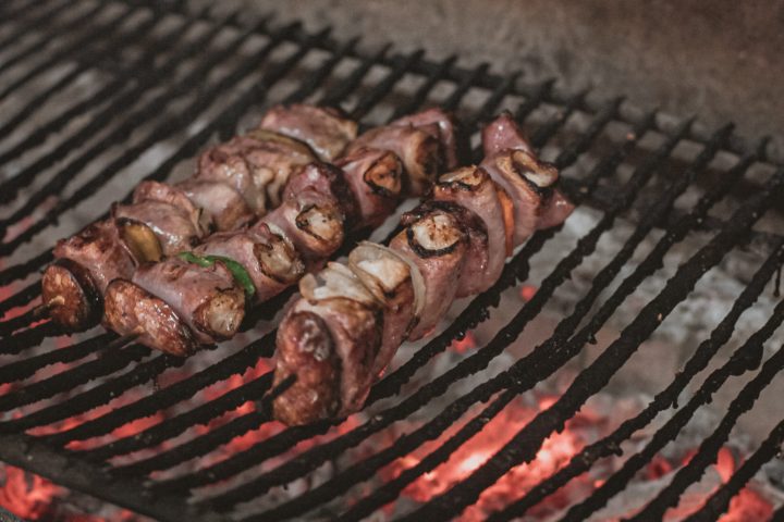 a close up of food on a grill