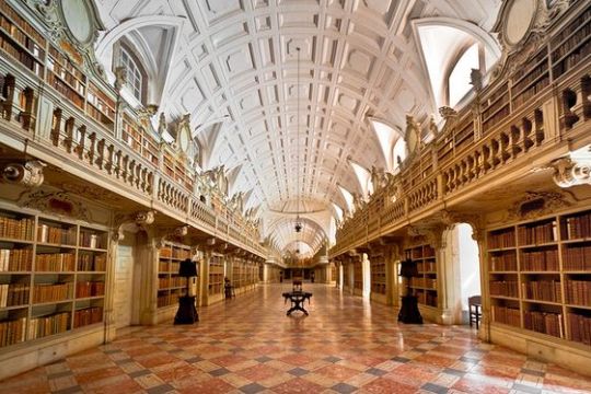 a tall building in a library