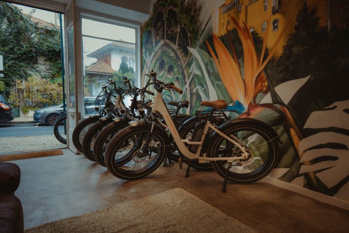 a bicycle is parked next to a motorcycle