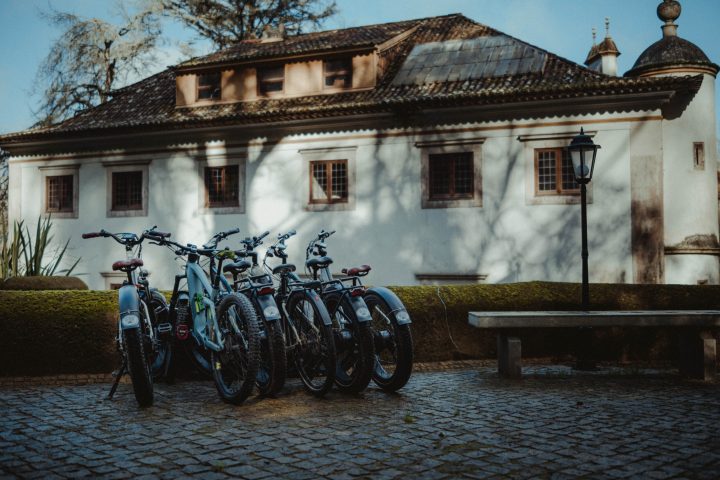 a bicycle parked in front of a building