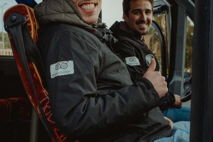a man sitting on a bus
